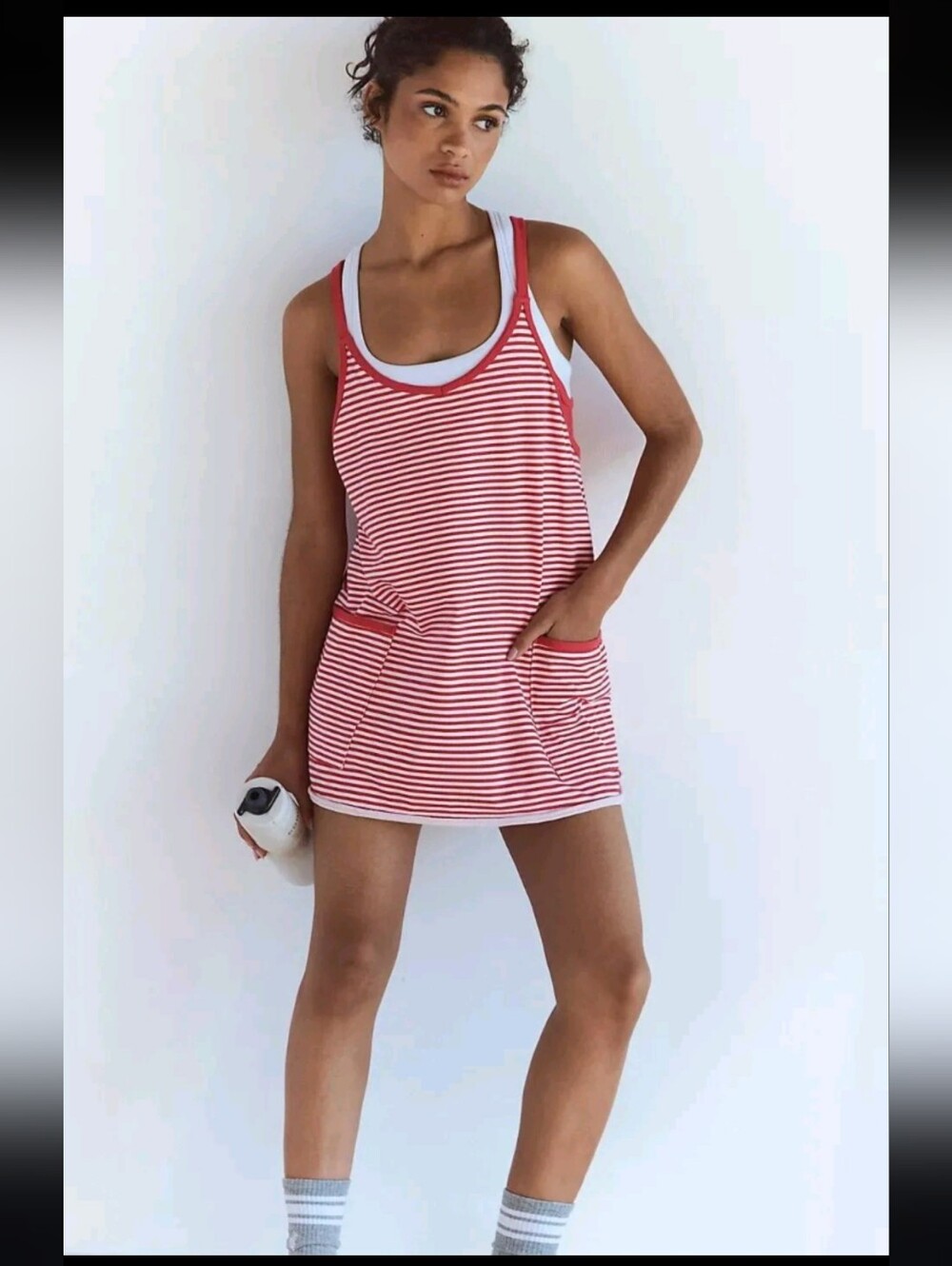 🪷❣️NWT Free People FP Movement Hot Shot Mini Dress Striped Grapefruit Size L